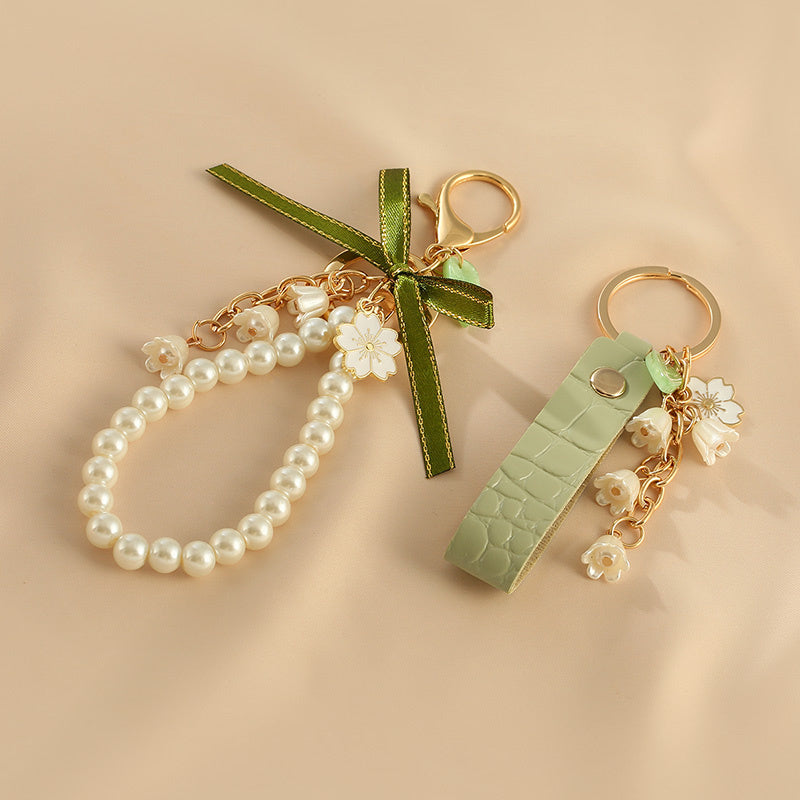 2pcs Lily of the Valley Spring Forest Keychains, Cute Sweet Keyrings for Women, Fairy Green Aesthetic Bag Accessories