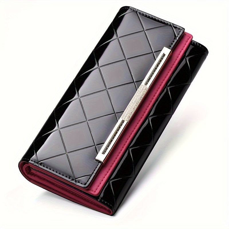 2025 Fashion Update, Women'S RFID Protection Wallet - Authentic Dual Layer Tri-Fold Cash Organizer with Snap Fastening, Zipper Compartment And Red Stitching Accents - Timeless Stylish Women'S Card Case Purse