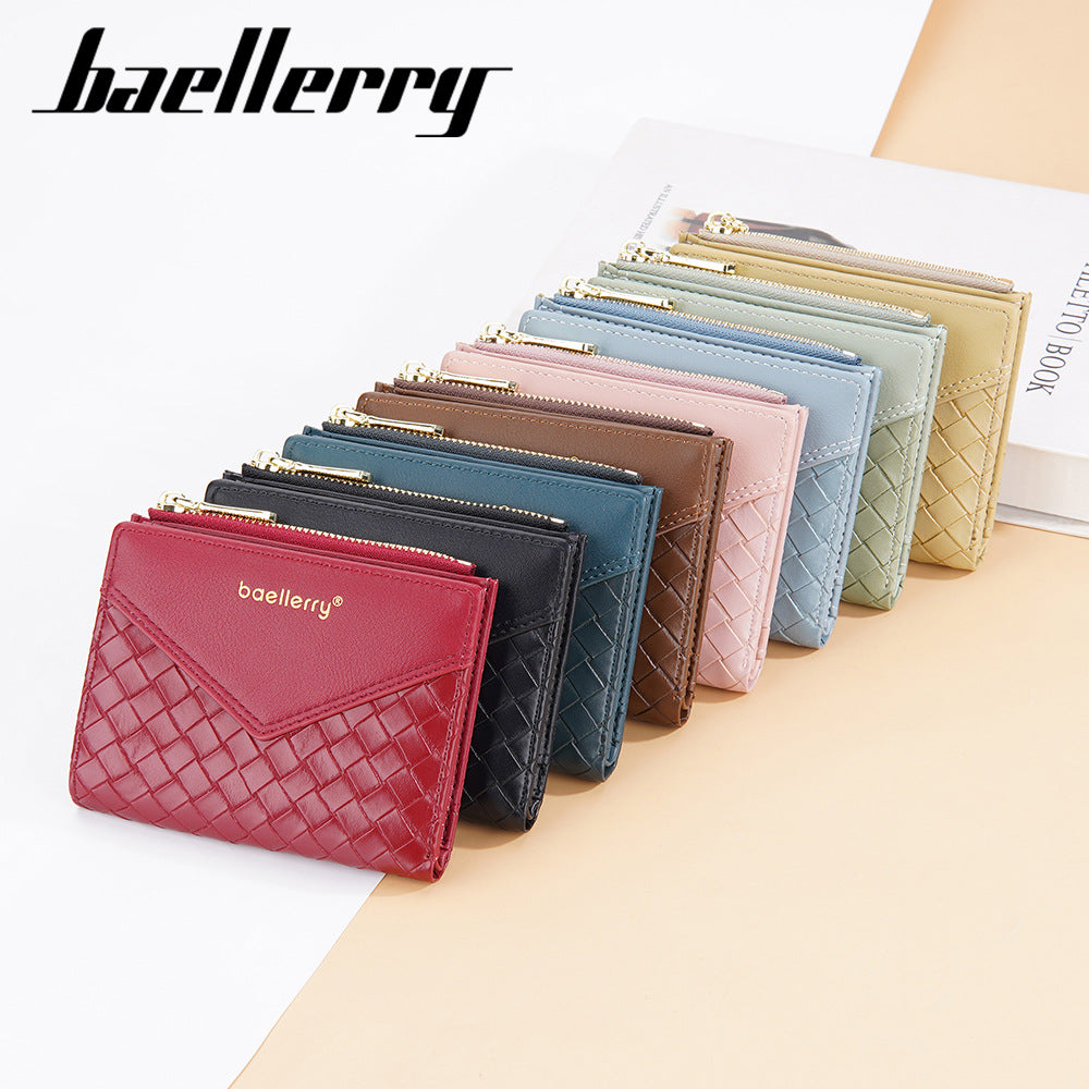 Baellerry Women's Wallet with Woven Pattern & Zipper Closure - Short Coin Purse & Card Holder Suitable for Cash, Credit Cards, Holders, Cash Holder, Everyday, Stylish Minimalist for, Travel,
