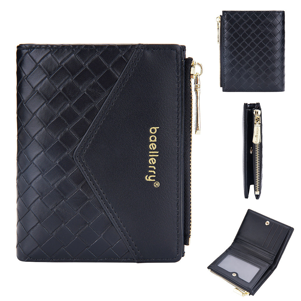Baellerry Women's Wallet with Woven Pattern & Zipper Closure - Short Coin Purse & Card Holder Suitable for Cash, Credit Cards, Holders, Cash Holder, Everyday, Stylish Minimalist for, Travel,