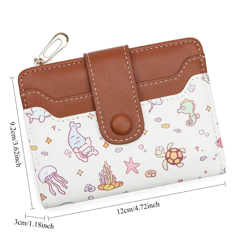 51pcs Women'S Compact Wallet, Featuring a Cute Cartoon Design in The Korean INS Style, with a Snap Closure And a Zippered Coin Pouch, Ideal for 200 Areas