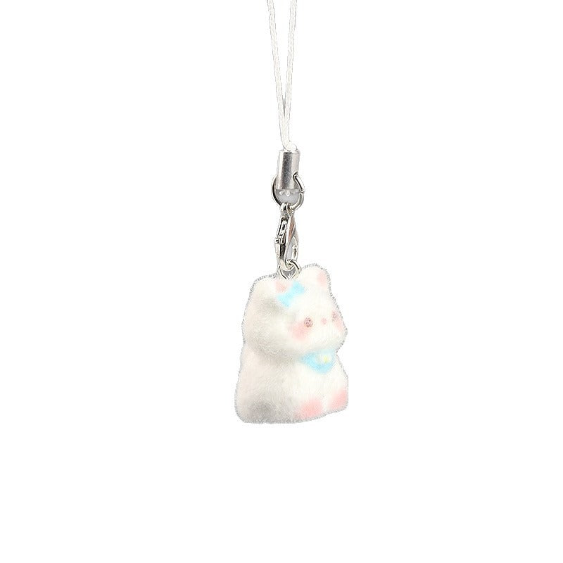 Cute Flocking Kitten Mobile Phone Chain Bag Pendant Fluffy Little Blue Fish Keychain Schoolbag Decoration