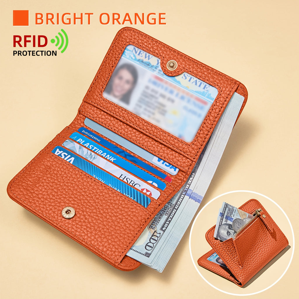 Women's Synthetic Leather Coin Purse, Top Layer Cowhide Wallet and Card Holder with Integrated Design, RFID-theft