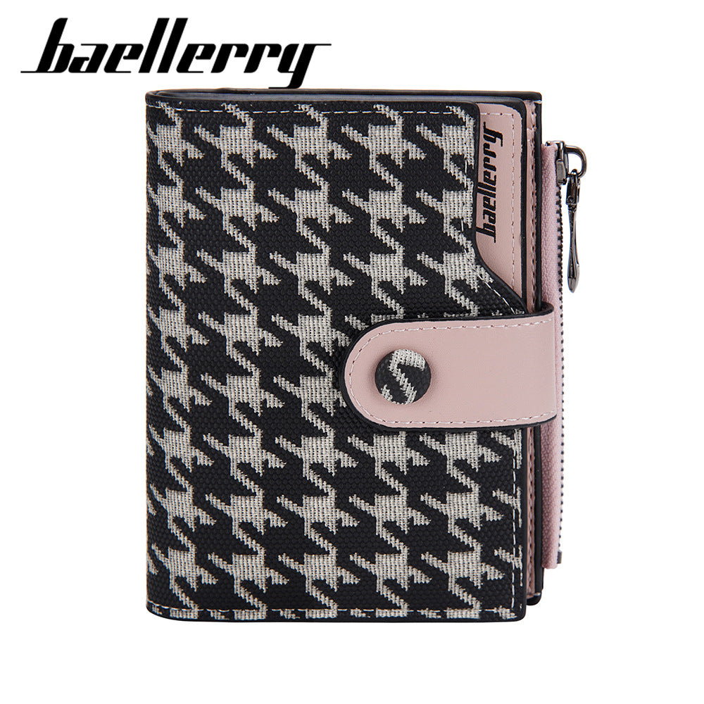 A Stylish And Adaptable New Houndstooth Design for Women'S Compact Wallet, Zipper Pouch, Coin Holder, And Money Clip, Sourced Directly from The Producer