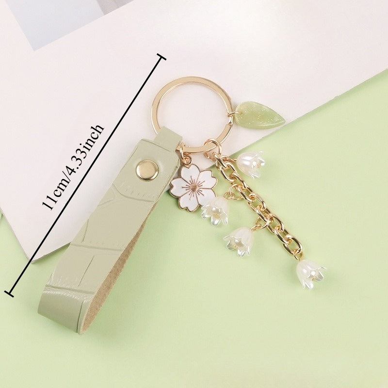 2pcs Lily of the Valley Spring Forest Keychains, Cute Sweet Keyrings for Women, Fairy Green Aesthetic Bag Accessories