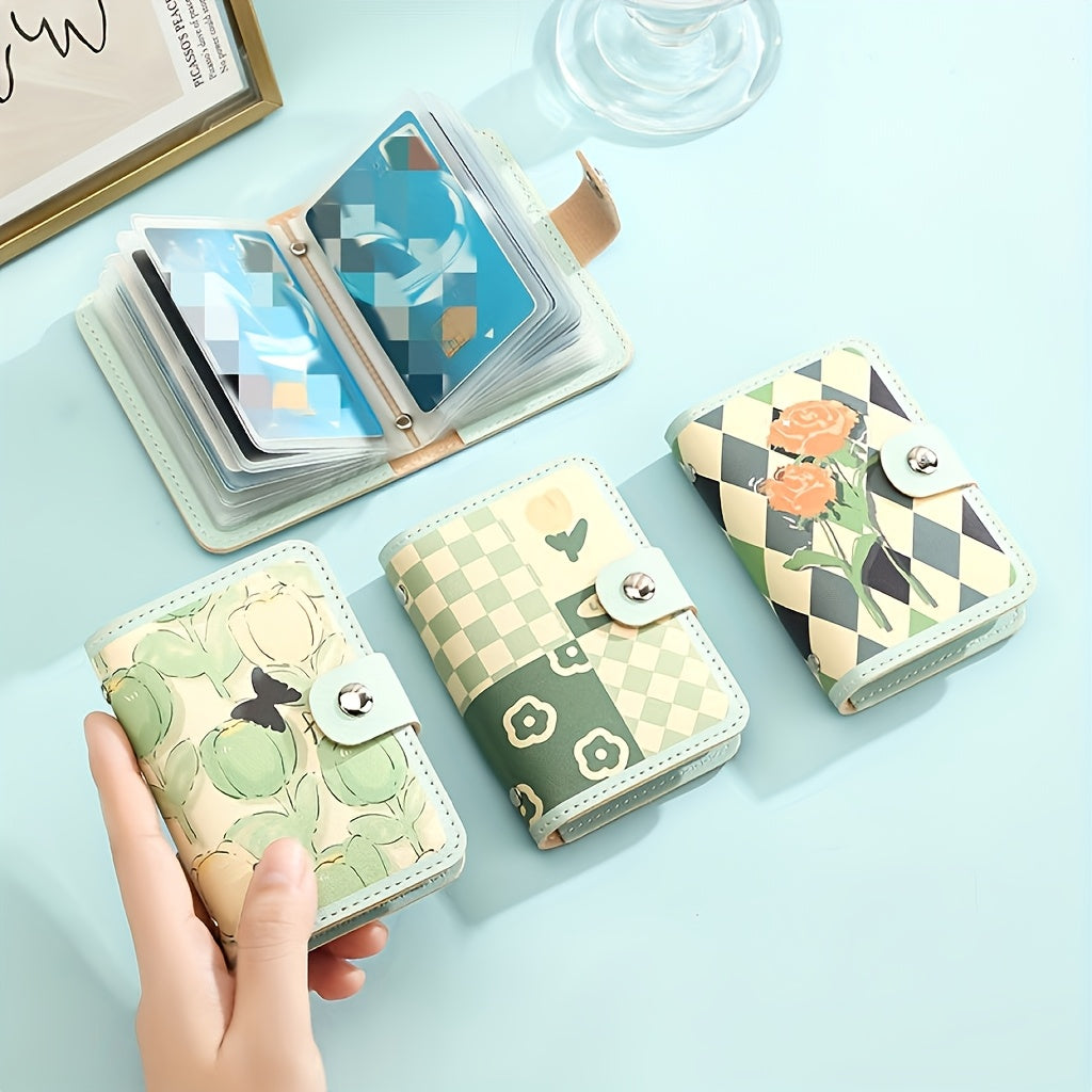 51pcs Mint Green Floral Credit Card Holder | Compact Card Set, Suitable for All Genders, 20 Card Slots, Rfid-Blocking Accordion Wallet with Buckle, Comes with Lanyard in Y2K Style