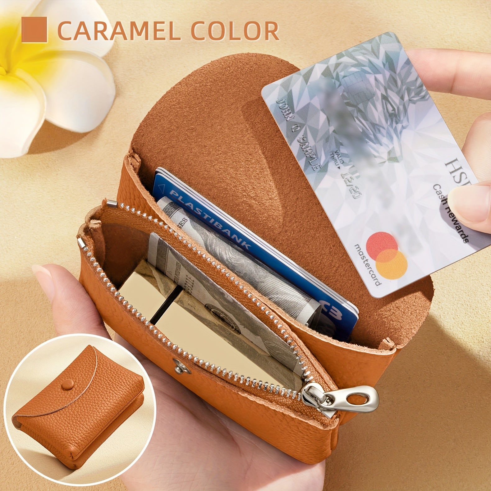 Set of 2 Women'S Small Leather Coin Purses with Zipper for Cards