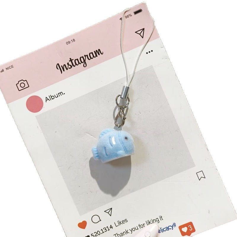 Flocking Three-dimensional Cute Kitten Eating Fish Keychain Pendant Pendant DIY Pendant Bag Mobile Phone Pendant Cartoon Couple