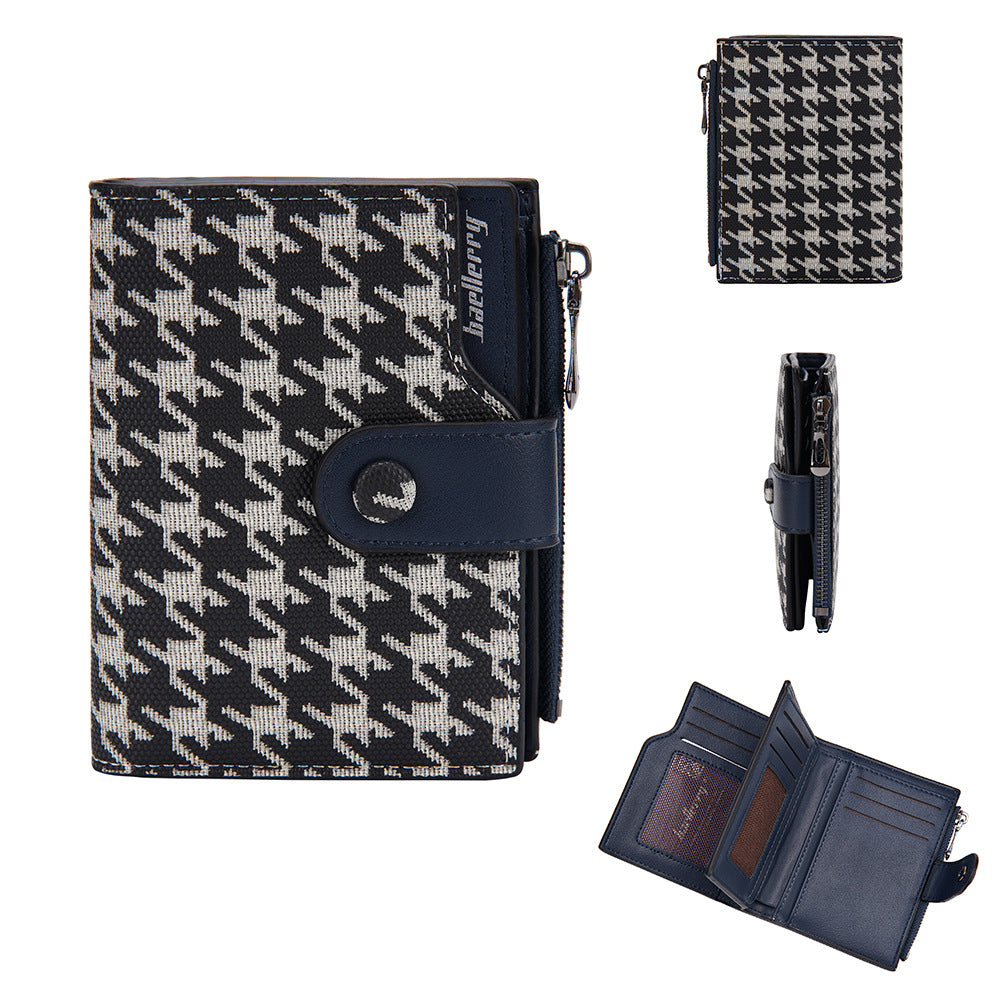 A Stylish And Adaptable New Houndstooth Design for Women'S Compact Wallet, Zipper Pouch, Coin Holder, And Money Clip, Sourced Directly from The Producer