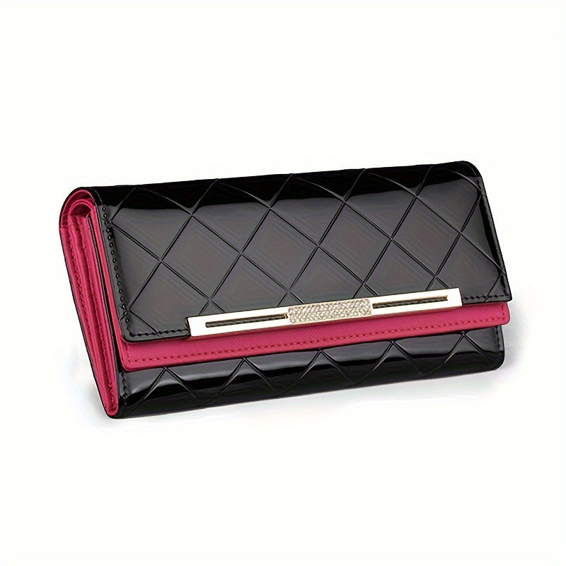 2025 Fashion Update, Women'S RFID Protection Wallet - Authentic Dual Layer Tri-Fold Cash Organizer with Snap Fastening, Zipper Compartment And Red Stitching Accents - Timeless Stylish Women'S Card Case Purse