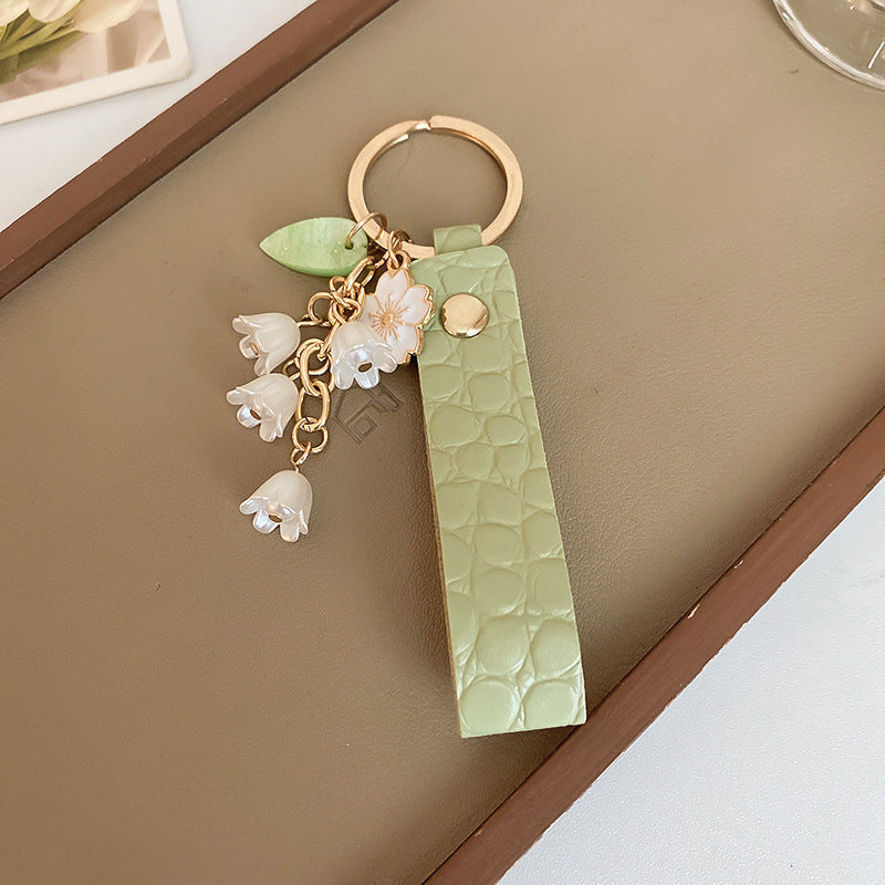 2pcs Lily of the Valley Spring Forest Keychains, Cute Sweet Keyrings for Women, Fairy Green Aesthetic Bag Accessories