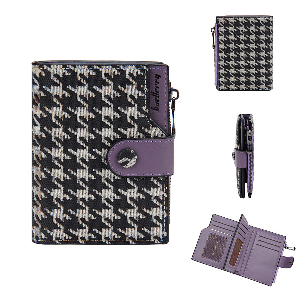 A Stylish And Adaptable New Houndstooth Design for Women'S Compact Wallet, Zipper Pouch, Coin Holder, And Money Clip, Sourced Directly from The Producer