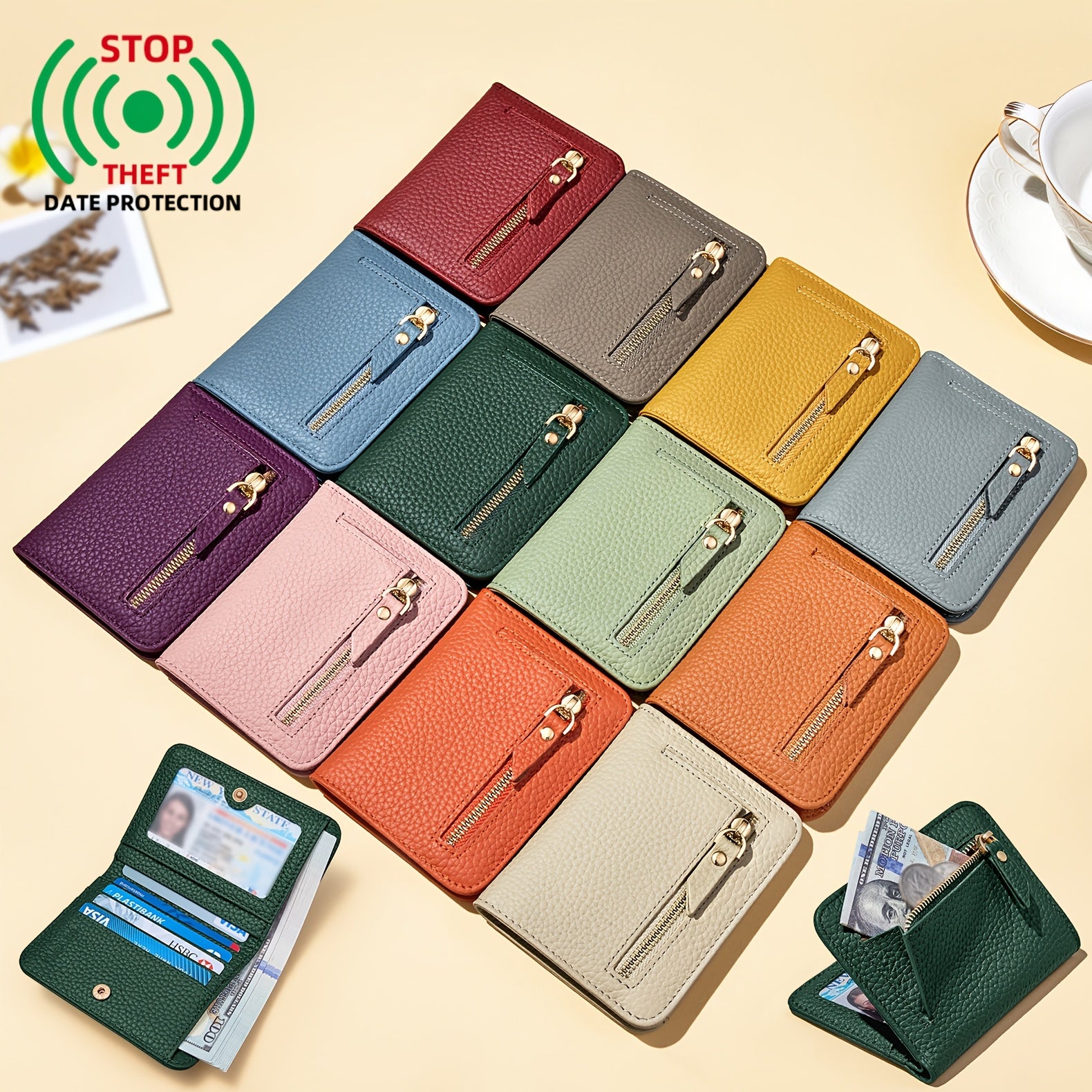 Women's Synthetic Leather Coin Purse, Top Layer Cowhide Wallet and Card Holder with Integrated Design, RFID-theft