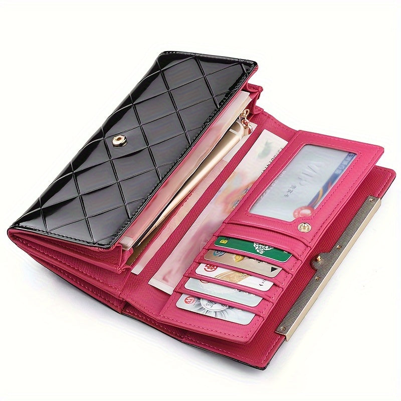 2025 Fashion Update, Women'S RFID Protection Wallet - Authentic Dual Layer Tri-Fold Cash Organizer with Snap Fastening, Zipper Compartment And Red Stitching Accents - Timeless Stylish Women'S Card Case Purse