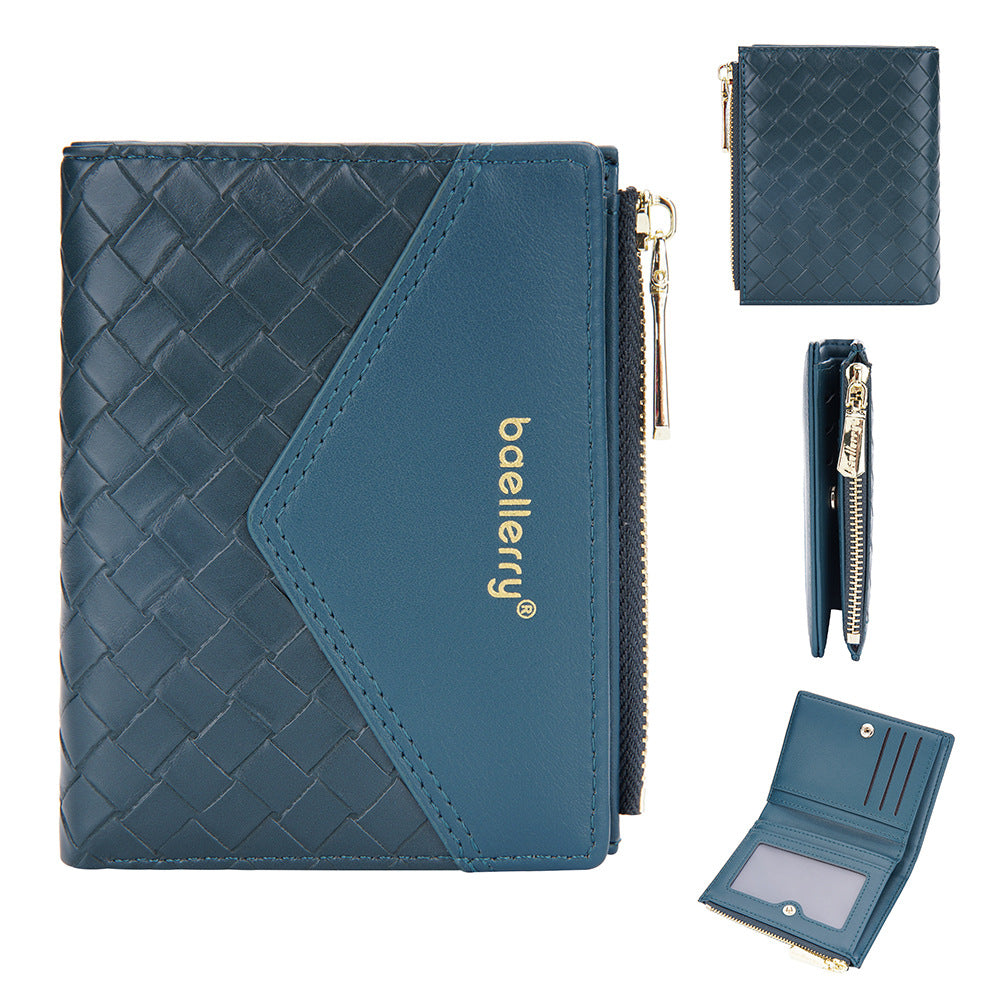 Baellerry Women's Wallet with Woven Pattern & Zipper Closure - Short Coin Purse & Card Holder Suitable for Cash, Credit Cards, Holders, Cash Holder, Everyday, Stylish Minimalist for, Travel,
