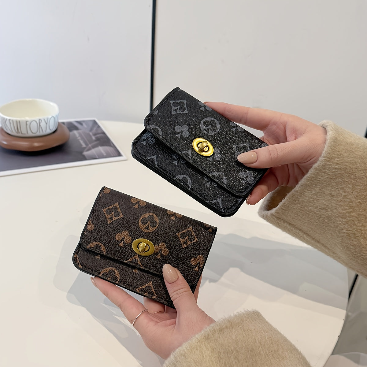 New Women's Vintage Print Buckle Wallet, Multifunctional Card Holder, Coin Purse, ID Storage Clutch Bag