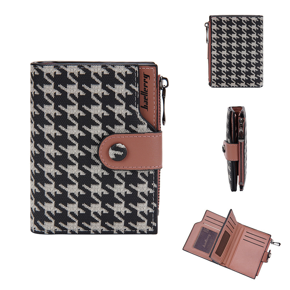 A Stylish And Adaptable New Houndstooth Design for Women'S Compact Wallet, Zipper Pouch, Coin Holder, And Money Clip, Sourced Directly from The Producer