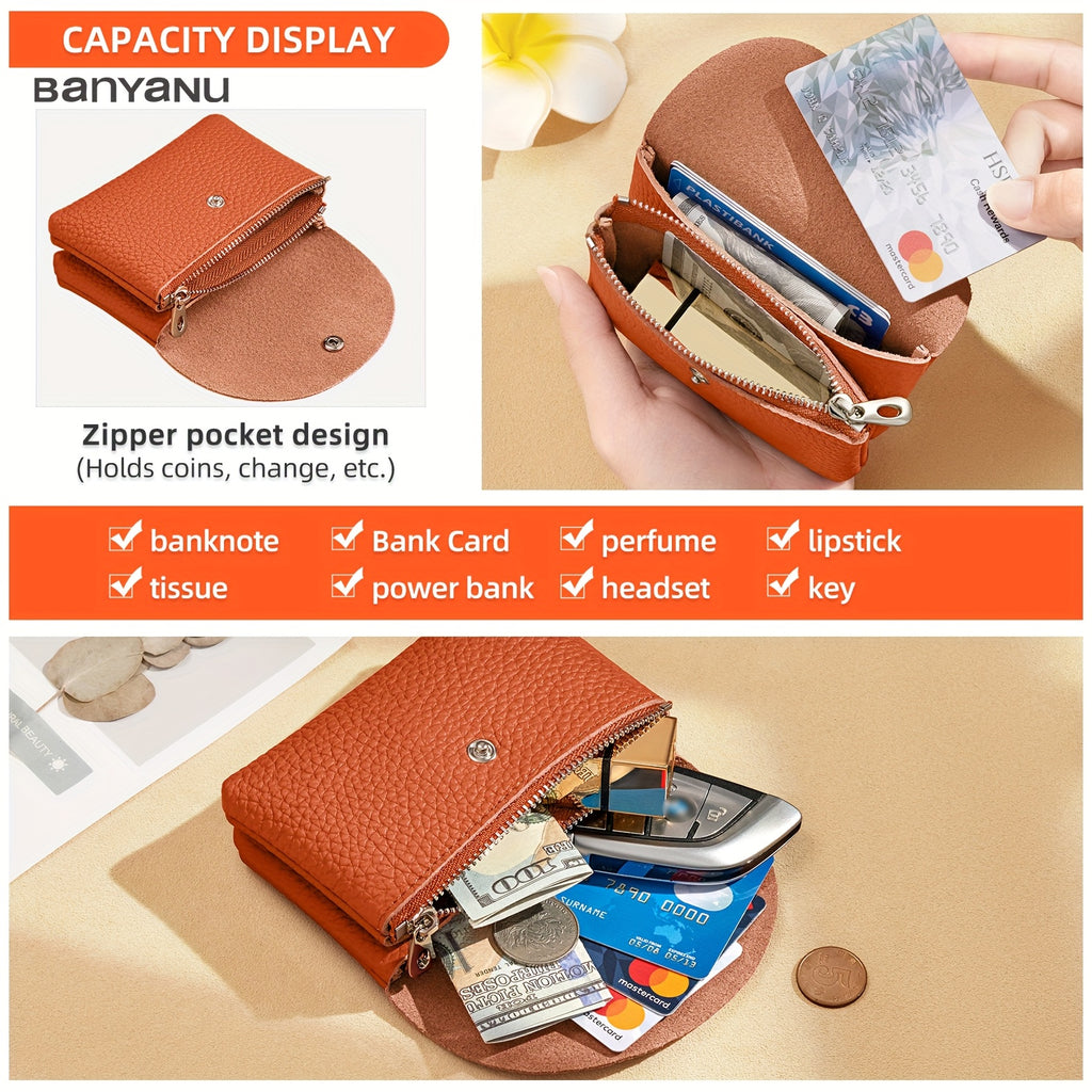 Set of 2 Women'S Small Leather Coin Purses with Zipper for Cards