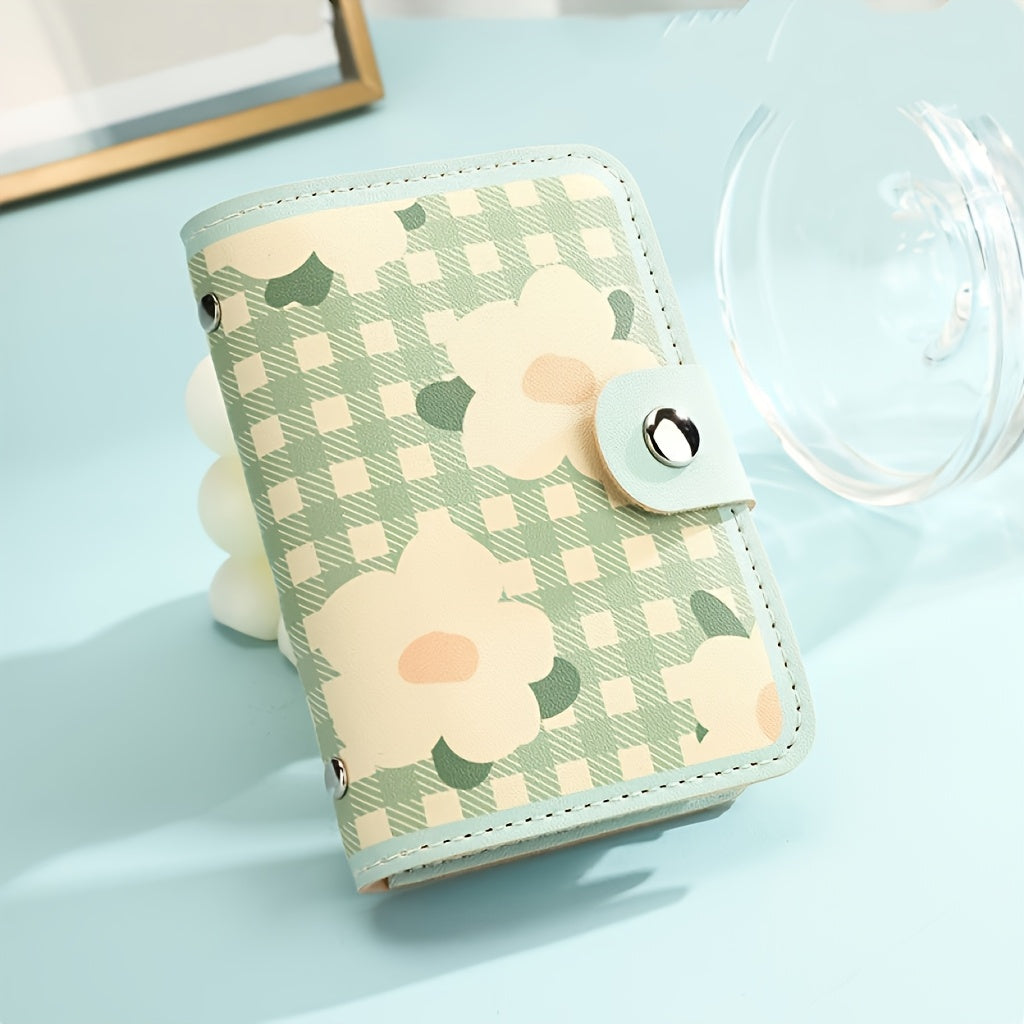 51pcs Mint Green Floral Credit Card Holder | Compact Card Set, Suitable for All Genders, 20 Card Slots, Rfid-Blocking Accordion Wallet with Buckle, Comes with Lanyard in Y2K Style