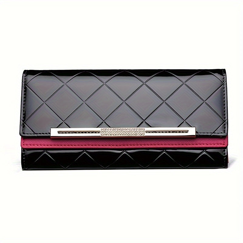 2025 Fashion Update, Women'S RFID Protection Wallet - Authentic Dual Layer Tri-Fold Cash Organizer with Snap Fastening, Zipper Compartment And Red Stitching Accents - Timeless Stylish Women'S Card Case Purse
