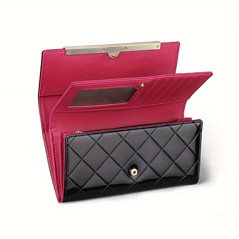2025 Fashion Update, Women'S RFID Protection Wallet - Authentic Dual Layer Tri-Fold Cash Organizer with Snap Fastening, Zipper Compartment And Red Stitching Accents - Timeless Stylish Women'S Card Case Purse