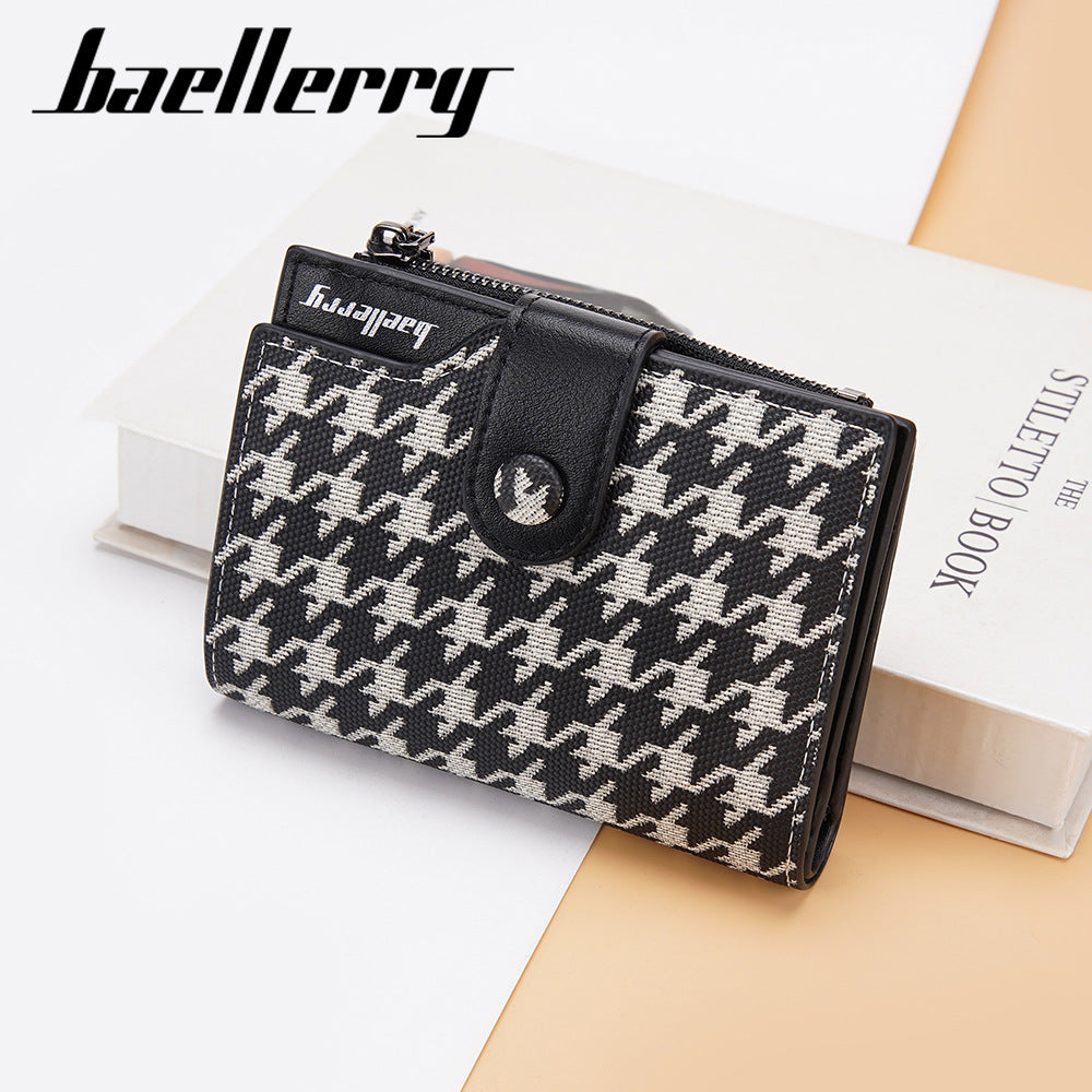 A Stylish And Adaptable New Houndstooth Design for Women'S Compact Wallet, Zipper Pouch, Coin Holder, And Money Clip, Sourced Directly from The Producer