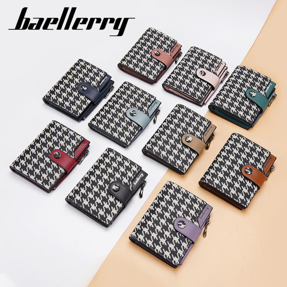A Stylish And Adaptable New Houndstooth Design for Women'S Compact Wallet, Zipper Pouch, Coin Holder, And Money Clip, Sourced Directly from The Producer