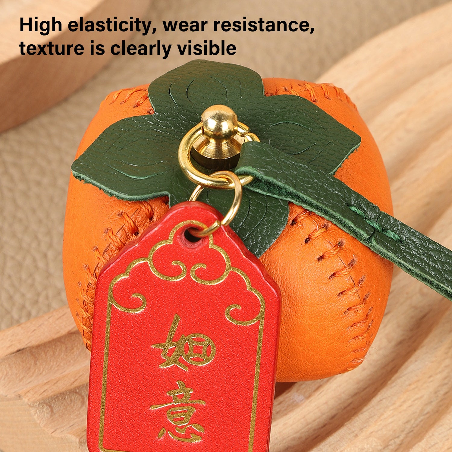 CRAZYSMITH 1pc Bag Charm Persimmon Genuine Leather Orange Fruit Pendant Goatskin Handmade Keychain Purse Charms Handbags Birthday Gift For Her leathercraft .diy .leather supplies