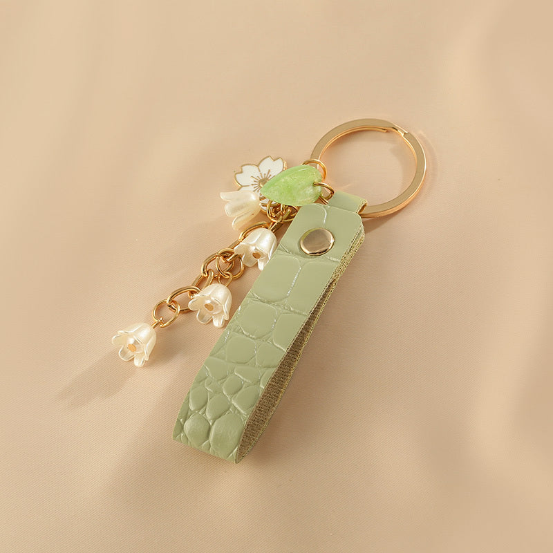 2pcs Lily of the Valley Spring Forest Keychains, Cute Sweet Keyrings for Women, Fairy Green Aesthetic Bag Accessories