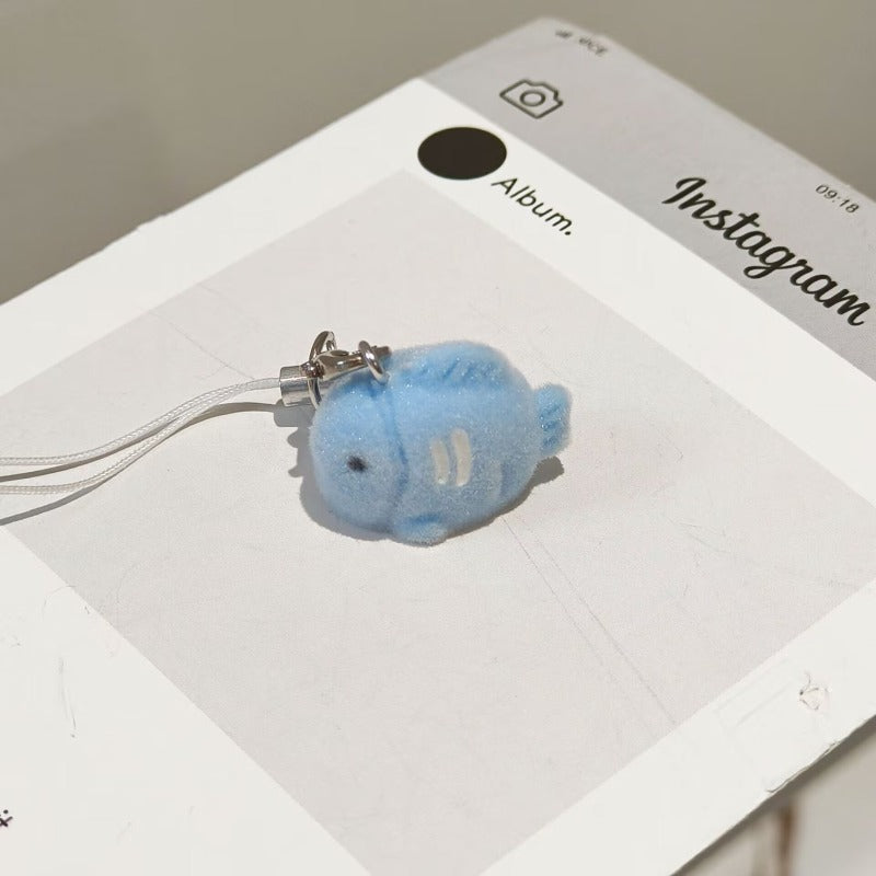 Flocking Three-dimensional Cute Kitten Eating Fish Keychain Pendant Pendant DIY Pendant Bag Mobile Phone Pendant Cartoon Couple