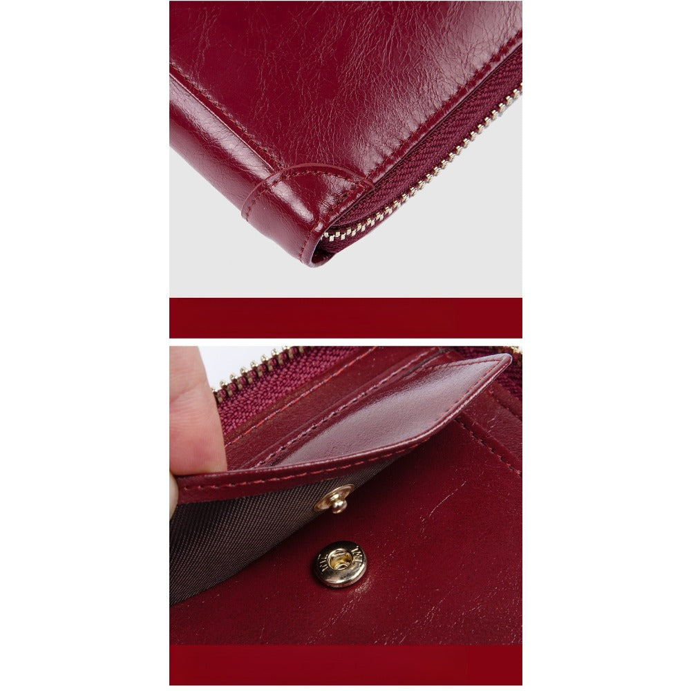 Genuine Leather Zipper Coin Pouch, Cowhide Wallet, Fashionable Multi-Functional Wallet, Short Style, Double Zipper, Portable