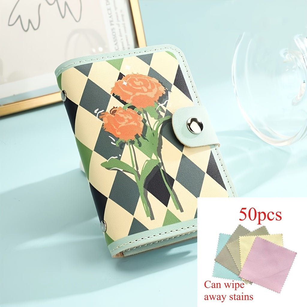 51pcs Mint Green Floral Credit Card Holder | Compact Card Set, Suitable for All Genders, 20 Card Slots, Rfid-Blocking Accordion Wallet with Buckle, Comes with Lanyard in Y2K Style