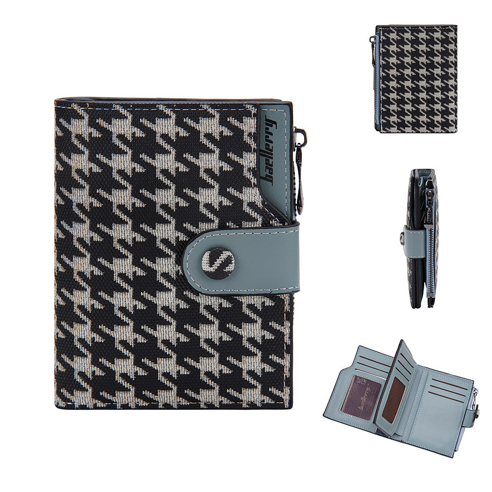 A Stylish And Adaptable New Houndstooth Design for Women'S Compact Wallet, Zipper Pouch, Coin Holder, And Money Clip, Sourced Directly from The Producer