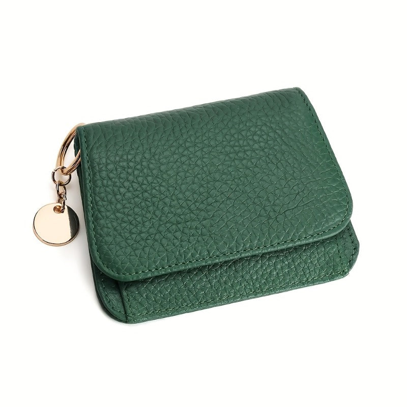 A Stylish Short Wallet for Women Made of Faux Leather, Featuring RFID Protection, Six Slots for Cards, a Zippered Coin Compartment, an ID Window, And a Keychain. It'S Both Fashionable And Safe, Ideal for Daily Use