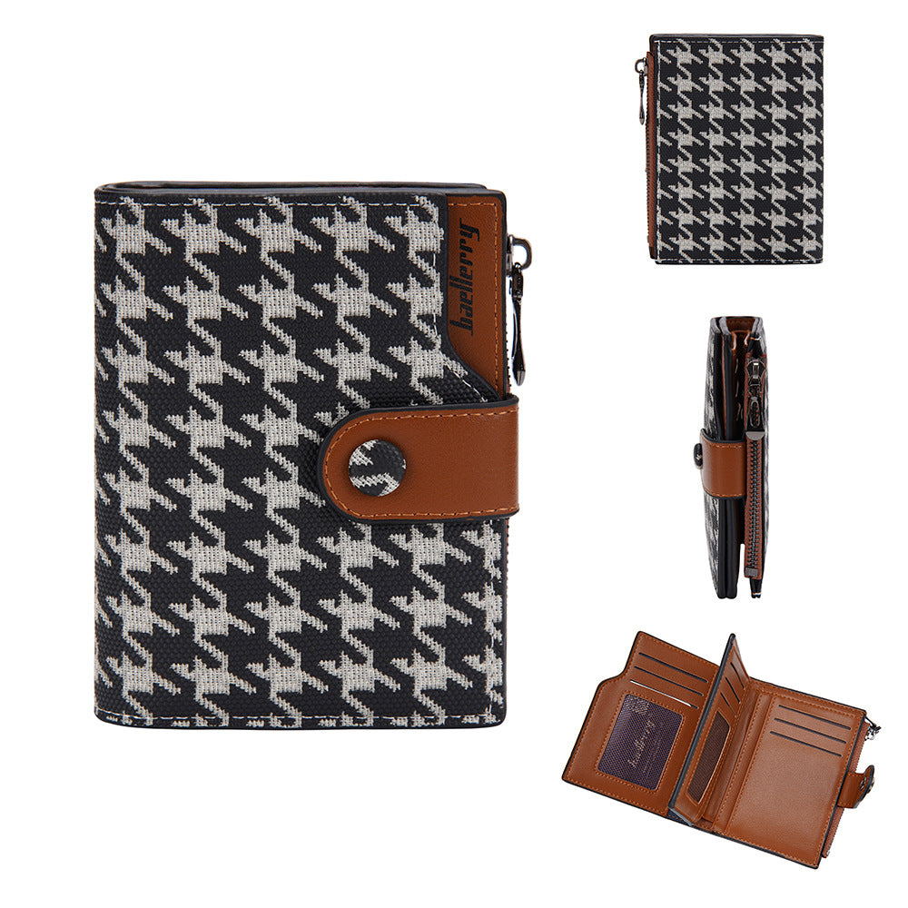 A Stylish And Adaptable New Houndstooth Design for Women'S Compact Wallet, Zipper Pouch, Coin Holder, And Money Clip, Sourced Directly from The Producer