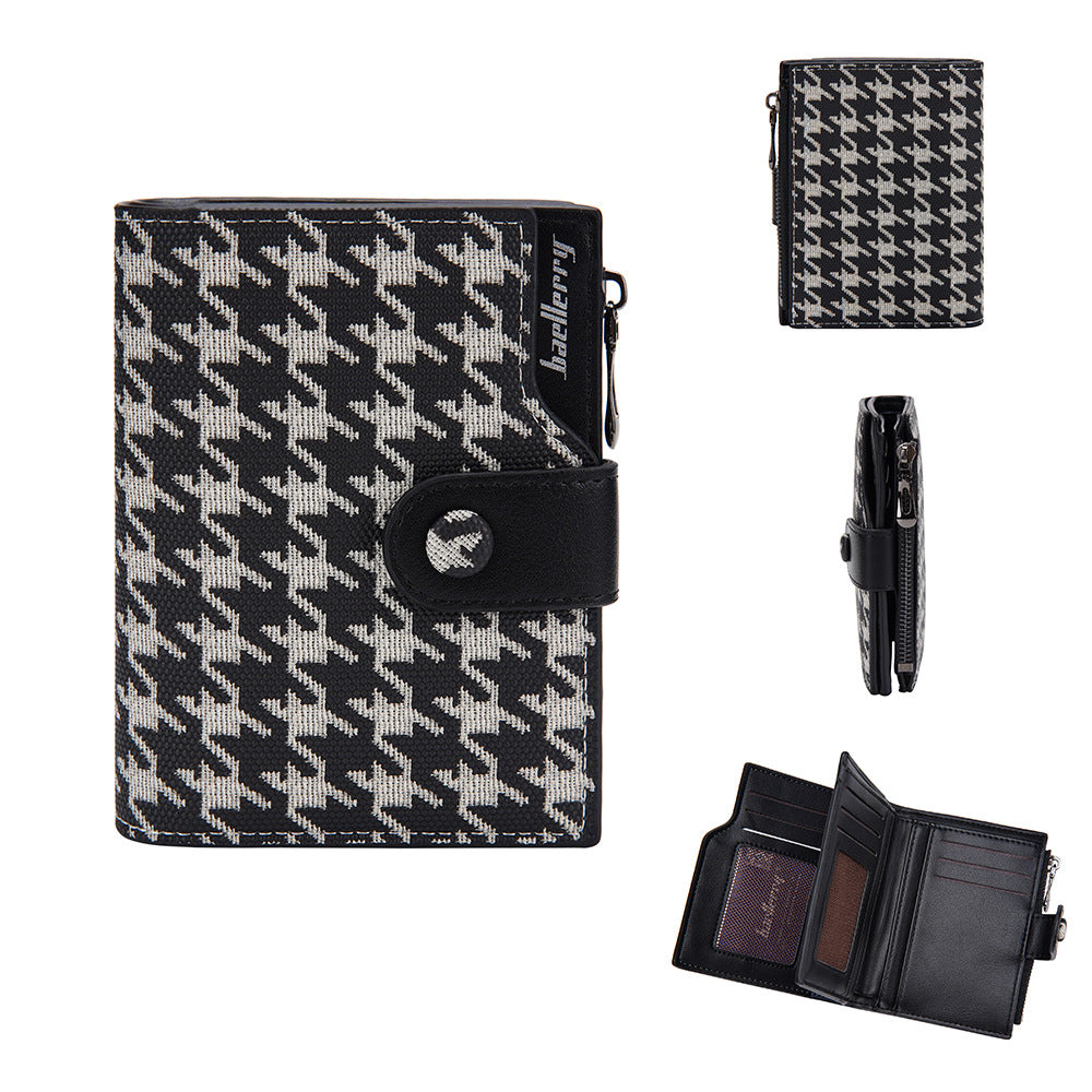 A Stylish And Adaptable New Houndstooth Design for Women'S Compact Wallet, Zipper Pouch, Coin Holder, And Money Clip, Sourced Directly from The Producer