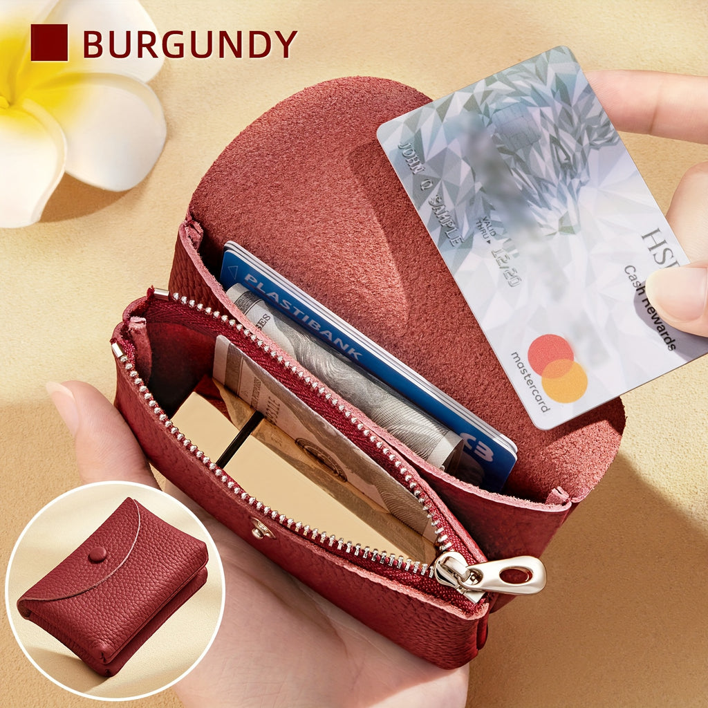 Set of 2 Women'S Small Leather Coin Purses with Zipper for Cards