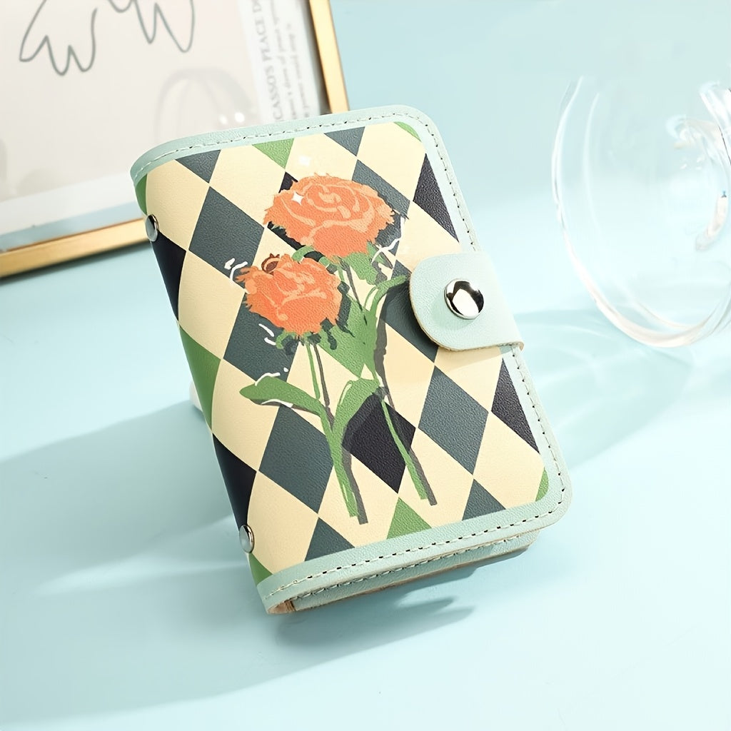 51pcs Mint Green Floral Credit Card Holder | Compact Card Set, Suitable for All Genders, 20 Card Slots, Rfid-Blocking Accordion Wallet with Buckle, Comes with Lanyard in Y2K Style