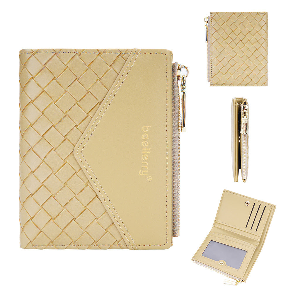Baellerry Women's Wallet with Woven Pattern & Zipper Closure - Short Coin Purse & Card Holder Suitable for Cash, Credit Cards, Holders, Cash Holder, Everyday, Stylish Minimalist for, Travel,