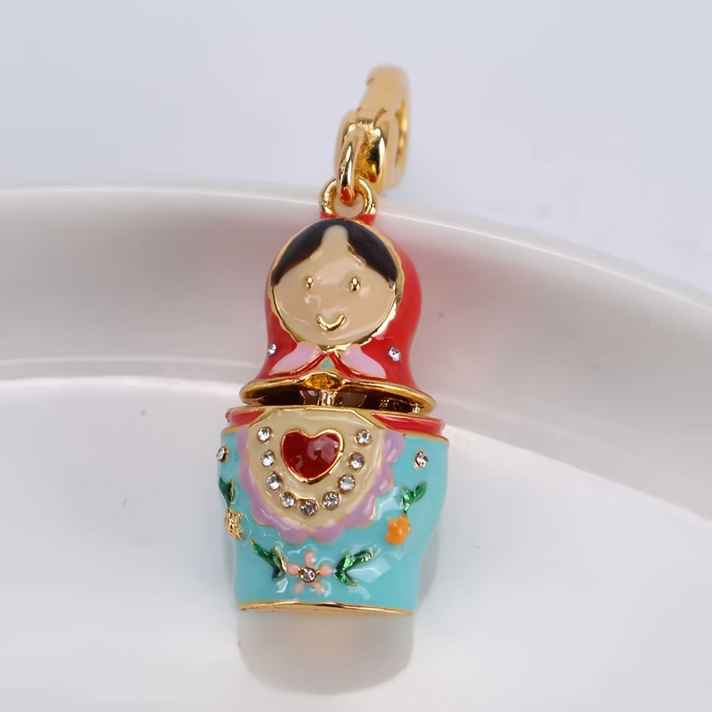 2pcs of Brand New Bohemian Style Russian Nesting Doll Enamel Geometric Keychains, Fashionable and Exquisite, with Universal Bag Charm. Easter