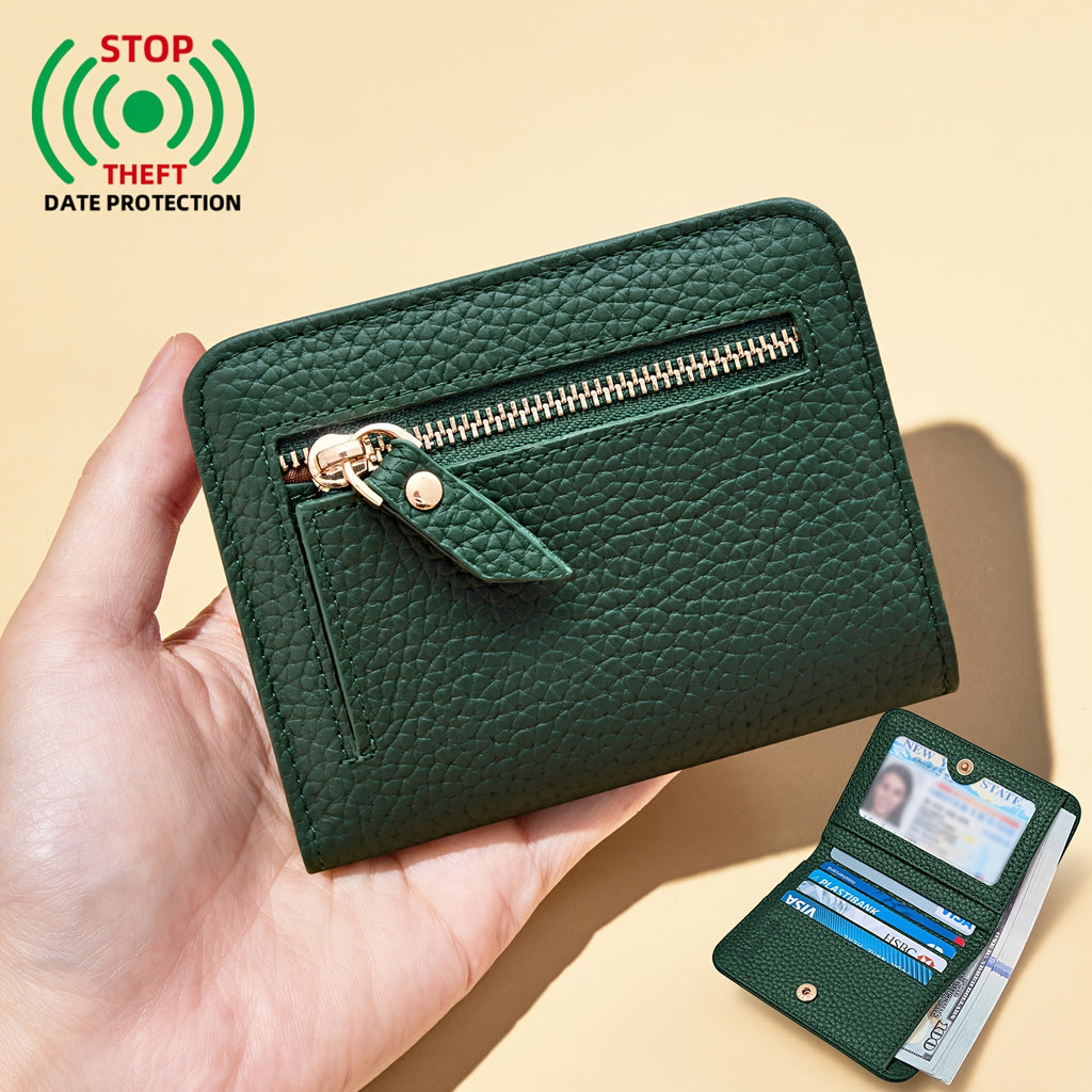 Women's Synthetic Leather Coin Purse, Top Layer Cowhide Wallet and Card Holder with Integrated Design, RFID-theft