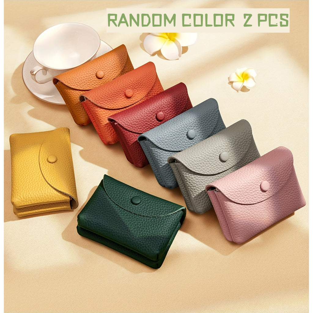 Set of 2 Women'S Small Leather Coin Purses with Zipper for Cards