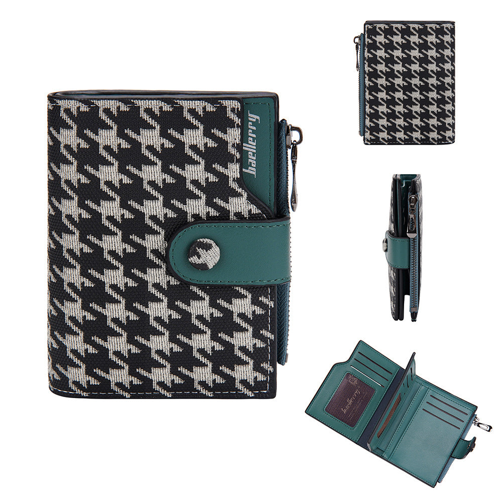 A Stylish And Adaptable New Houndstooth Design for Women'S Compact Wallet, Zipper Pouch, Coin Holder, And Money Clip, Sourced Directly from The Producer