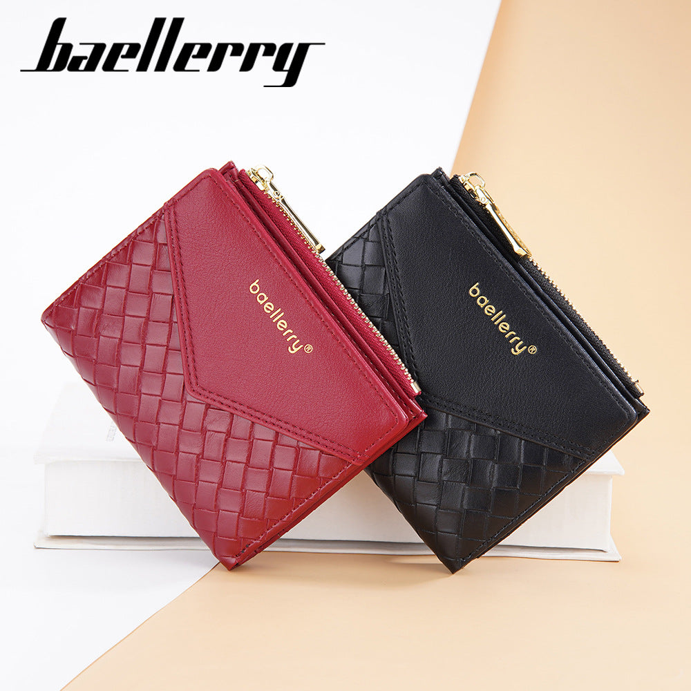 Baellerry Women's Wallet with Woven Pattern & Zipper Closure - Short Coin Purse & Card Holder Suitable for Cash, Credit Cards, Holders, Cash Holder, Everyday, Stylish Minimalist for, Travel,