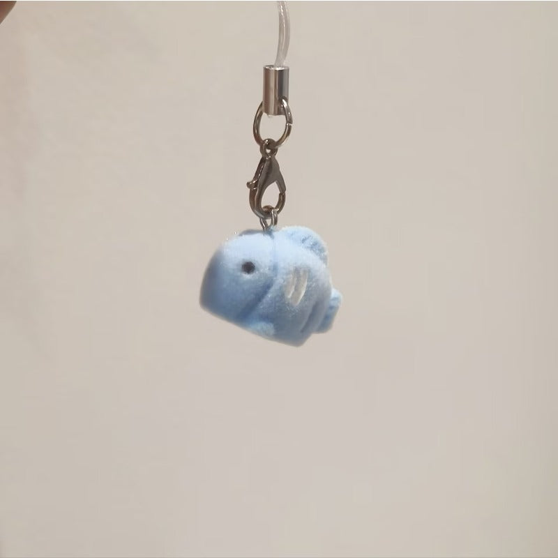 Flocking Three-dimensional Cute Kitten Eating Fish Keychain Pendant Pendant DIY Pendant Bag Mobile Phone Pendant Cartoon Couple