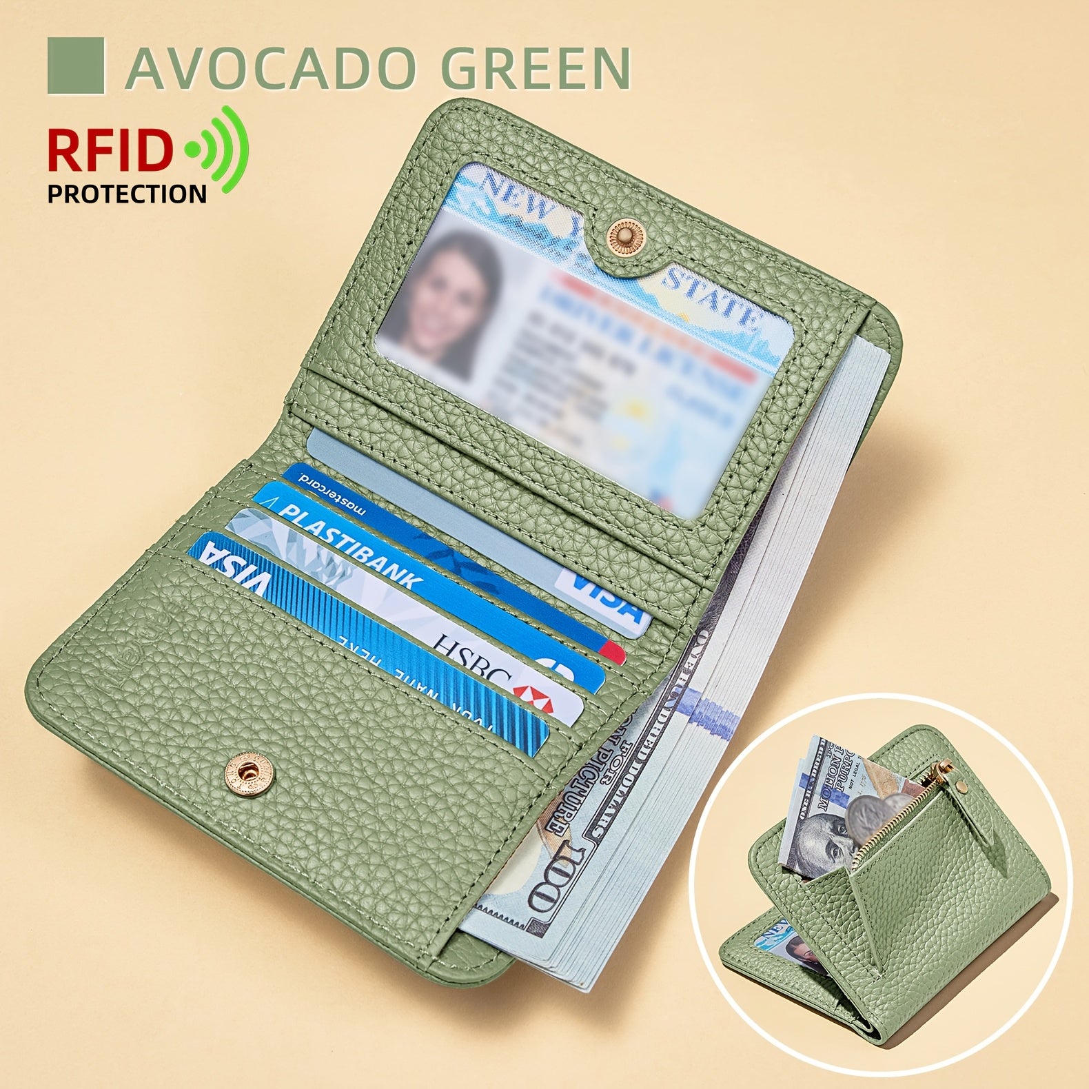 Women's Synthetic Leather Coin Purse, Top Layer Cowhide Wallet and Card Holder with Integrated Design, RFID-theft