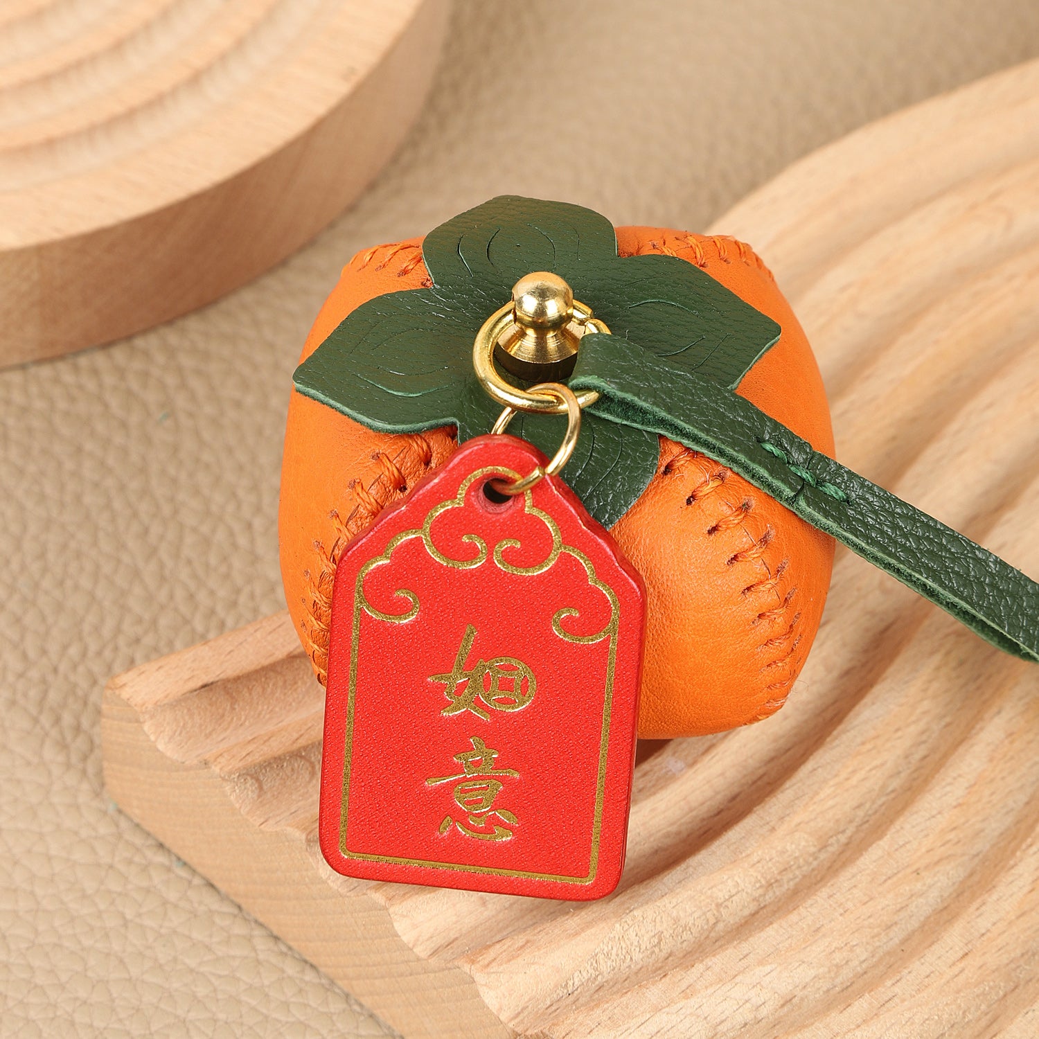 CRAZYSMITH 1pc Bag Charm Persimmon Genuine Leather Orange Fruit Pendant Goatskin Handmade Keychain Purse Charms Handbags Birthday Gift For Her leathercraft .diy .leather supplies