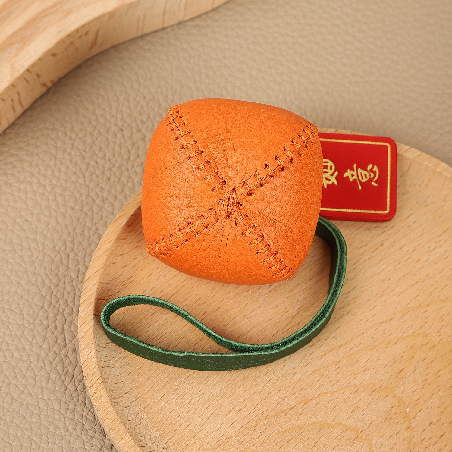CRAZYSMITH 1pc Bag Charm Persimmon Genuine Leather Orange Fruit Pendant Goatskin Handmade Keychain Purse Charms Handbags Birthday Gift For Her leathercraft .diy .leather supplies