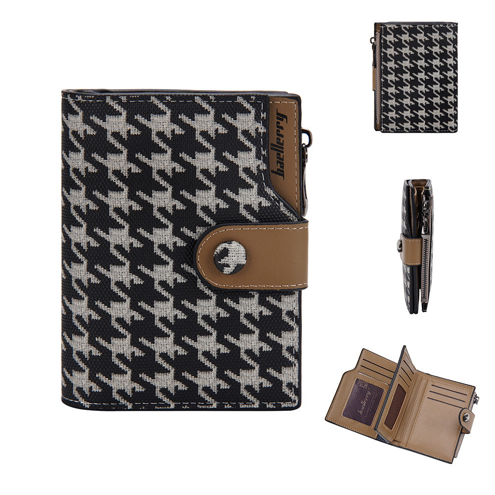 A Stylish And Adaptable New Houndstooth Design for Women'S Compact Wallet, Zipper Pouch, Coin Holder, And Money Clip, Sourced Directly from The Producer
