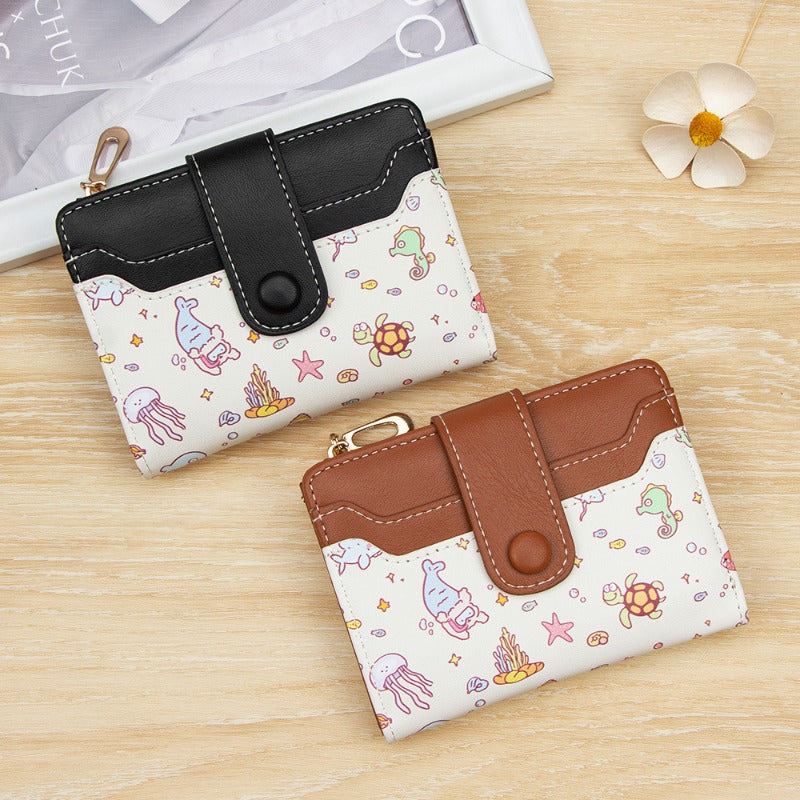 51pcs Women'S Compact Wallet, Featuring a Cute Cartoon Design in The Korean INS Style, with a Snap Closure And a Zippered Coin Pouch, Ideal for 200 Areas